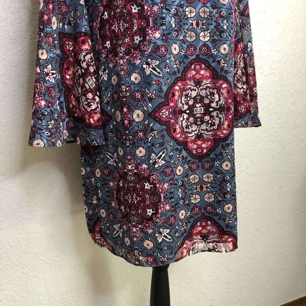 WHBM blue and pink floral Mandela print shift dress size Medium